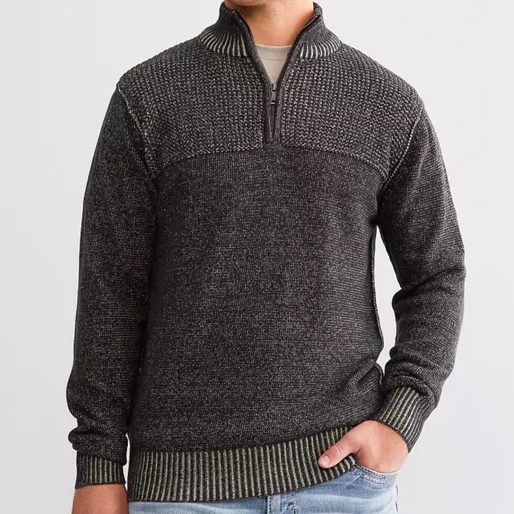 Bke Sweater Men's Large Jet Black Peyote Knit‎ Quarter Zip Long Sleeve
